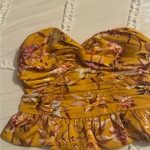 Satin floral print ruched strapless top